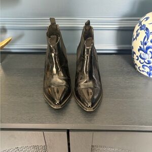 Jane & the show. Patent Leather Pointed Toe Ankle Boots - Black